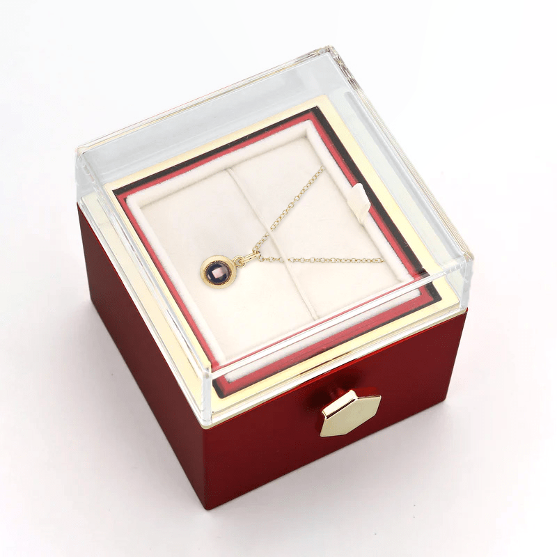 Rosenbox mit Foto-Kreiskette und echter roter Rose - Liebesketten