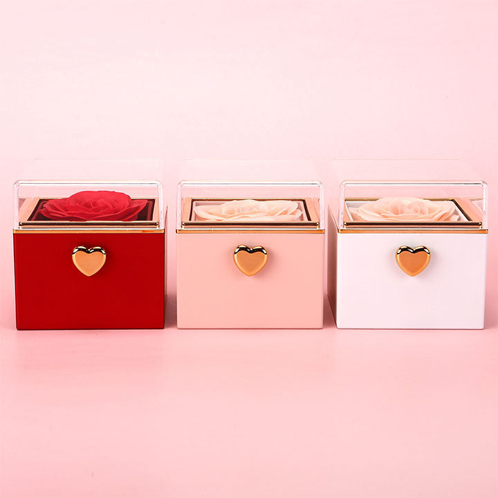 Überraschungs-Rosenbox mit Herzkette und Notiz - Liebesketten