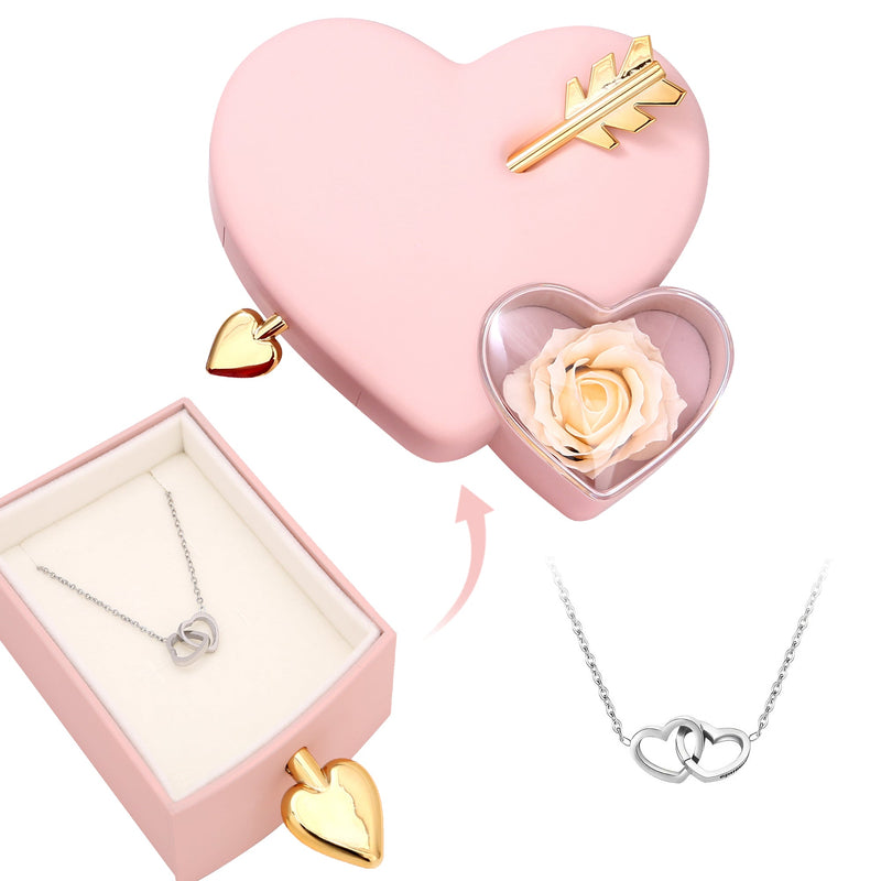 Amour Rosenbox mit versteckter Doppelherzkette