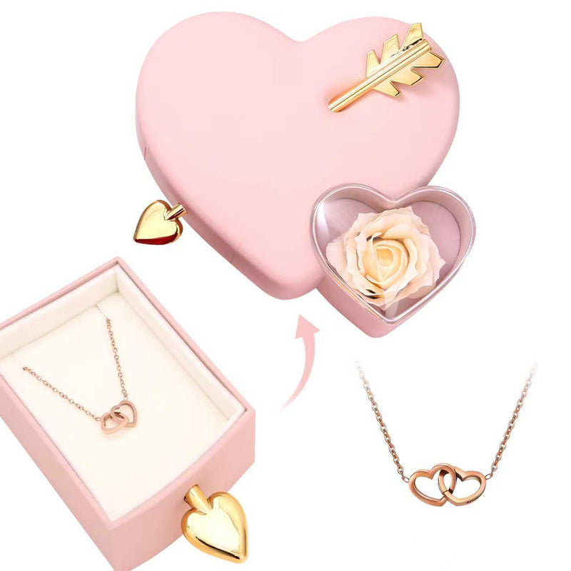 Amour Rosenbox mit versteckter Doppelherzkette