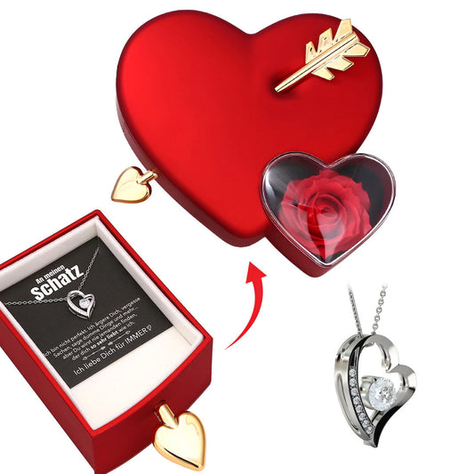 Amour Rosenbox mit versteckter Herzkette und Notiz - Liebesketten