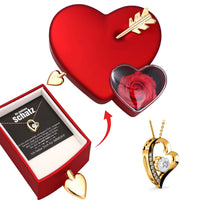 Amour Rosenbox mit versteckter Herzkette und Notiz