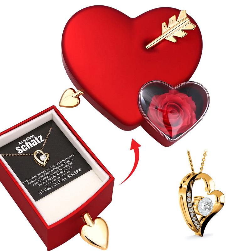 Amour Rosenbox mit versteckter Herzkette und Notiz