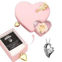 Amour Rosenbox mit versteckter Herzkette und Notiz