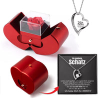 Apfel-Rosenbox mit Herz-Halskette und echter Rose