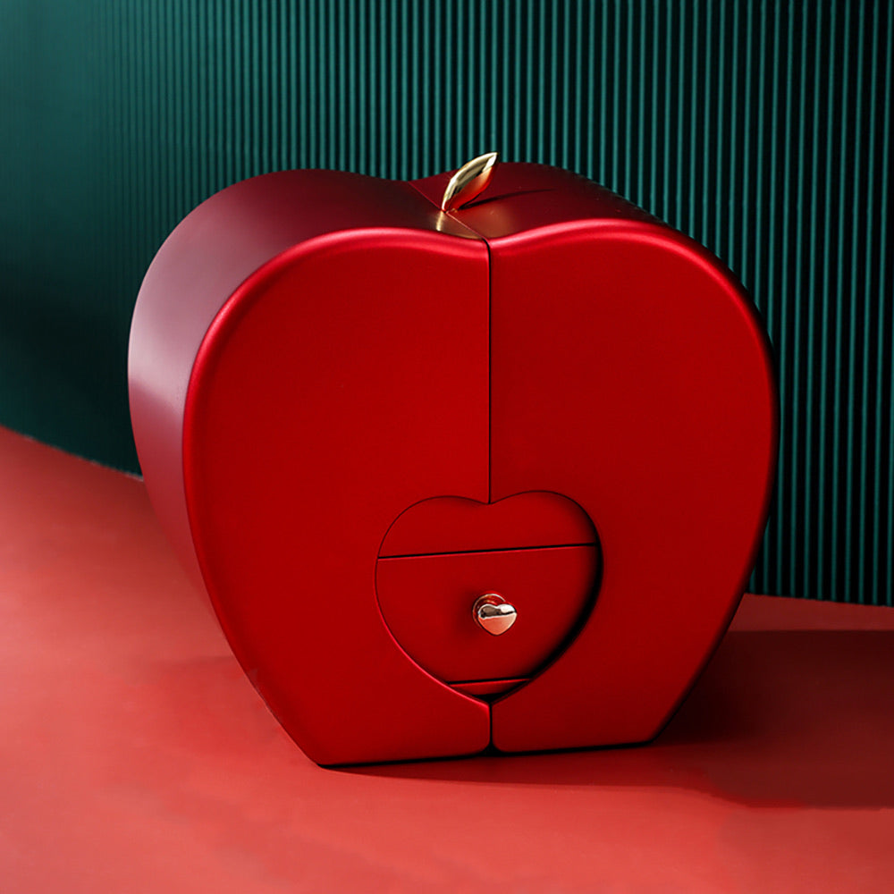 Apfel-Rosenbox mit Herz-Halskette und echter Rose - Liebesketten