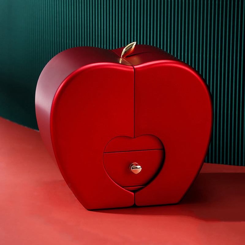 Apfel-Rosenbox mit Herz-Halskette und echter Rose
