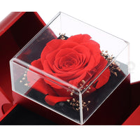 Apfel-Rosenbox mit Herz-Halskette und echter Rose