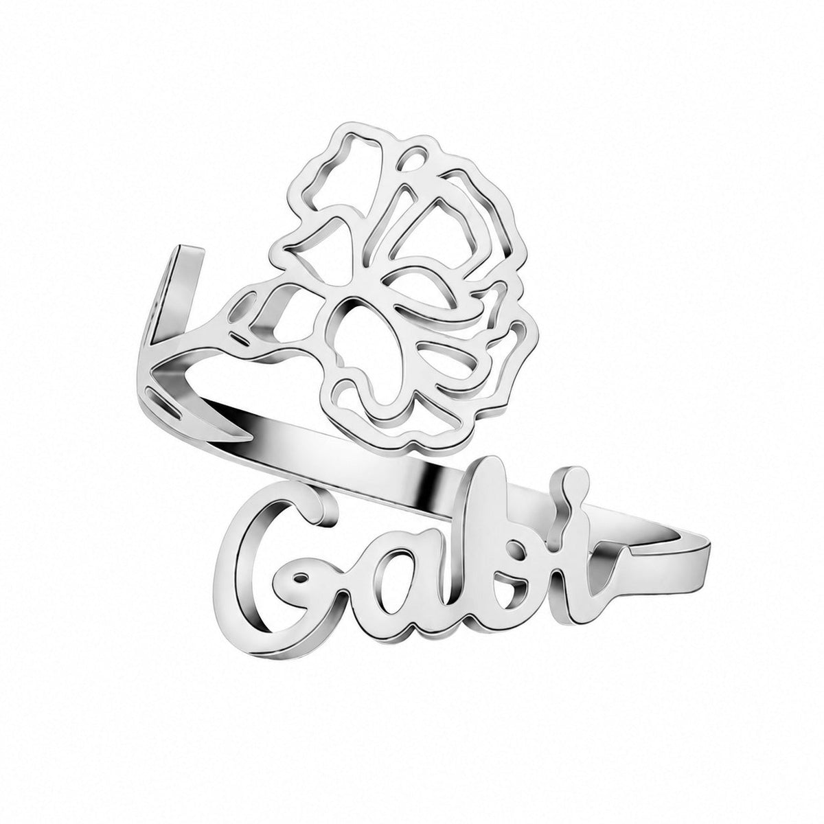 Geburtsblumen-Ring mit Name und feiner Blütengravur - Liebesketten