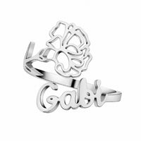 Geburtsblumen-Ring mit Name und feiner Blütengravur