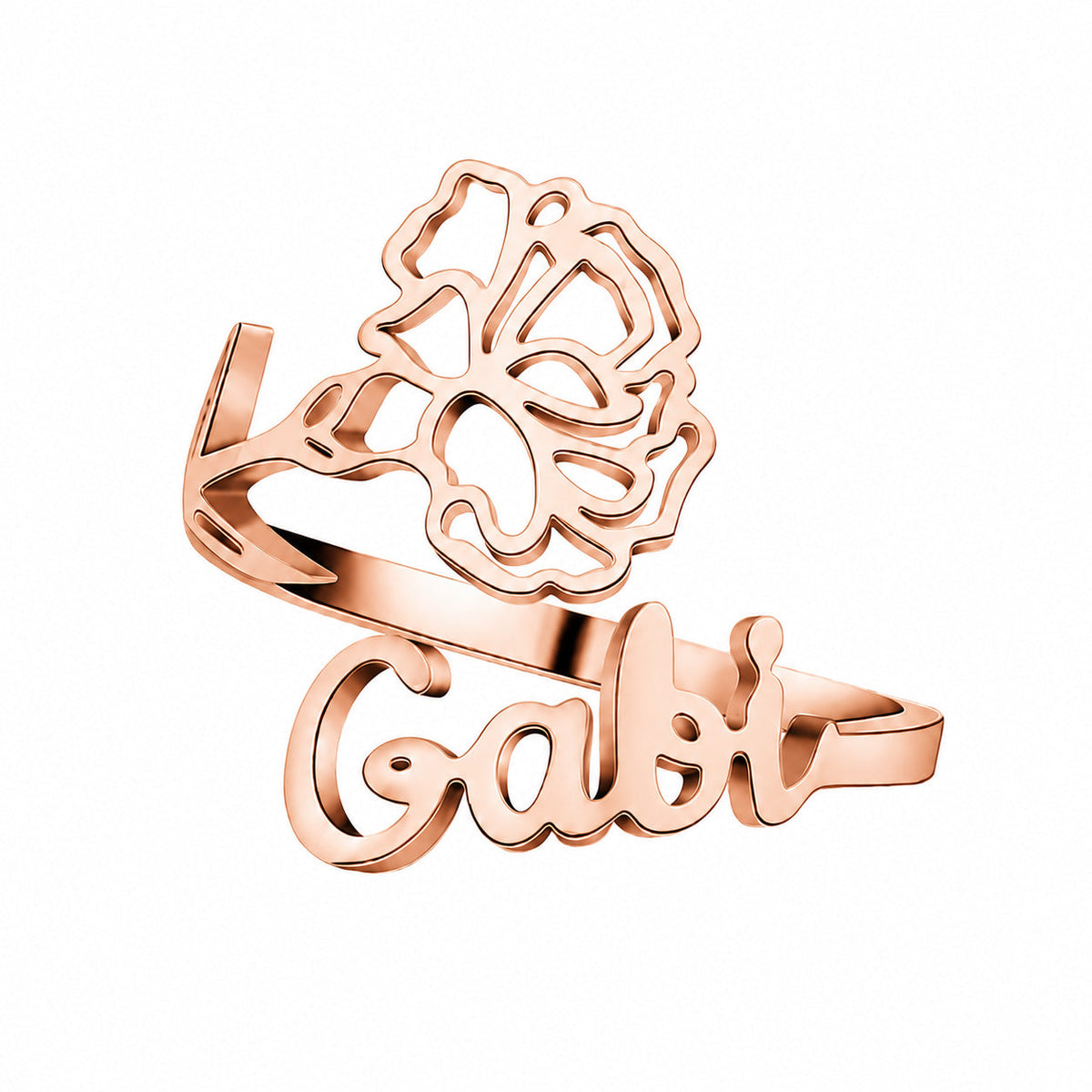 Geburtsblumen-Ring mit Name und feiner Blütengravur - Liebesketten