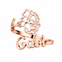 Geburtsblumen-Ring mit Name und feiner Blütengravur