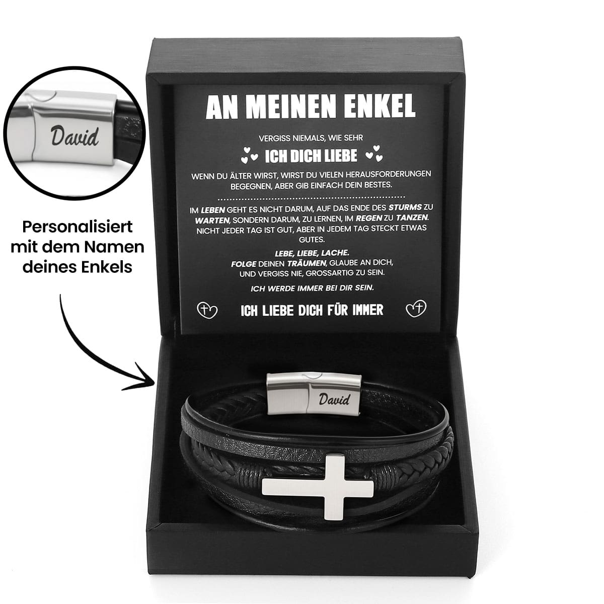 Geflochtenes Lederarmband mit Gravur für den Enkel - Liebesketten