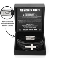 Geflochtenes Lederarmband mit Gravur für den Enkel