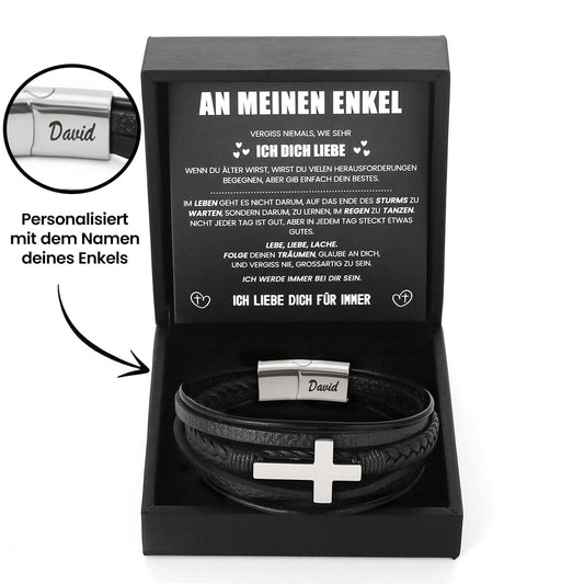 Geflochtenes Lederarmband mit Gravur für den Enkel - Liebesketten