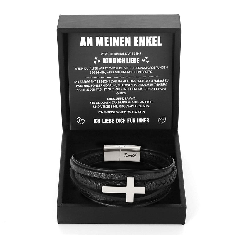 Geflochtenes Lederarmband mit Gravur für den Enkel