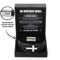 Geflochtenes Lederarmband mit Gravur für den Enkel