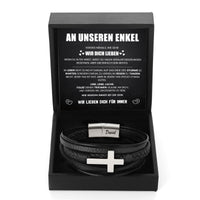 Geflochtenes Lederarmband mit Gravur für den Enkel