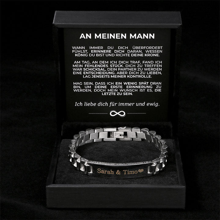 Gliederarmband mit Gravur an meinen lieben Mann