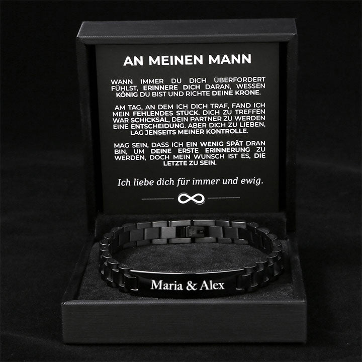 Gliederarmband mit Gravur an meinen lieben Mann