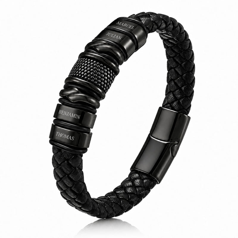 Herren-Armband mit gravierten Namensbeads aus Leder