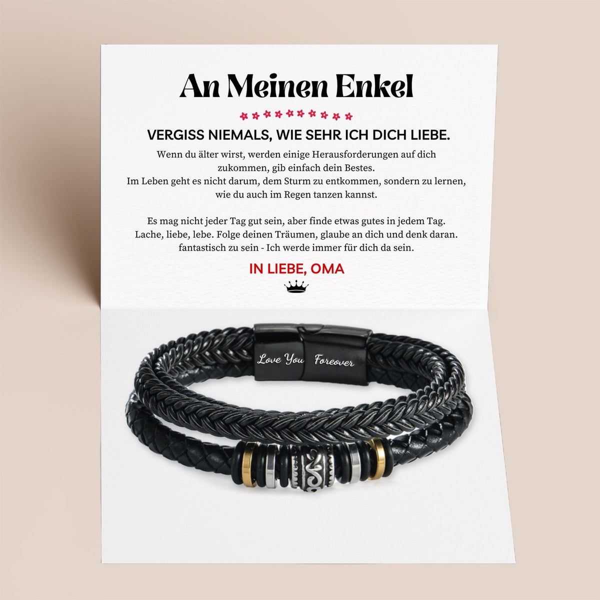 Herren-Lederarmband mit Karte an den lieben Enkel - Liebesketten