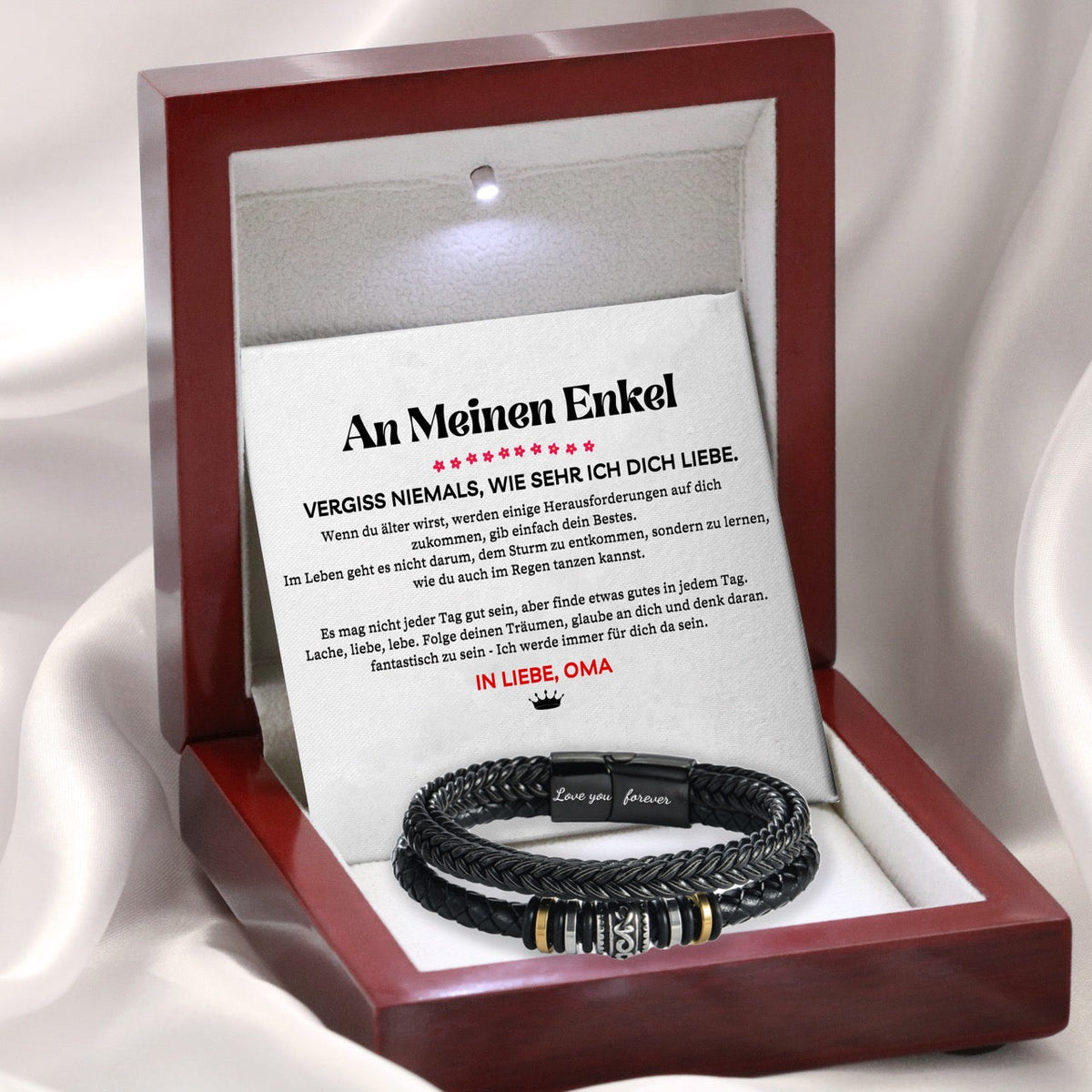 Herren-Lederarmband mit Karte an den lieben Enkel - Liebesketten