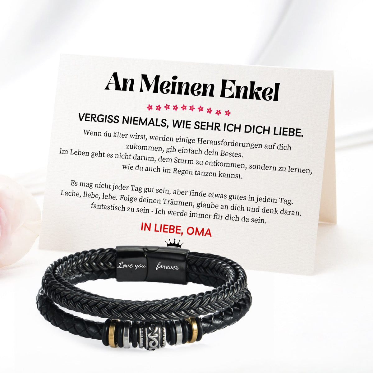 Herren-Lederarmband mit Karte an den lieben Enkel - Liebesketten