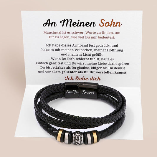Herren-Lederarmband mit Karte an meinen lieben Sohn - Liebesketten