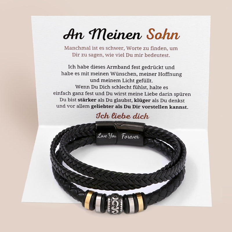 Herren-Lederarmband mit Karte an meinen lieben Sohn