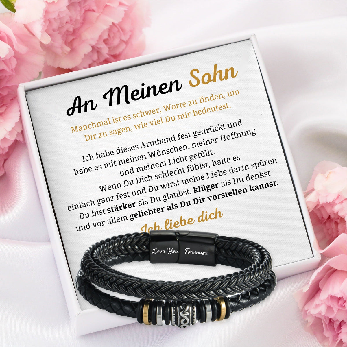Herren-Lederarmband mit Karte an meinen lieben Sohn - Liebesketten
