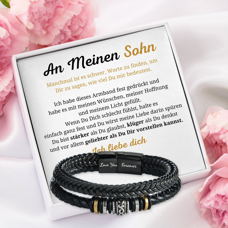 Herren-Lederarmband mit Karte an meinen lieben Sohn