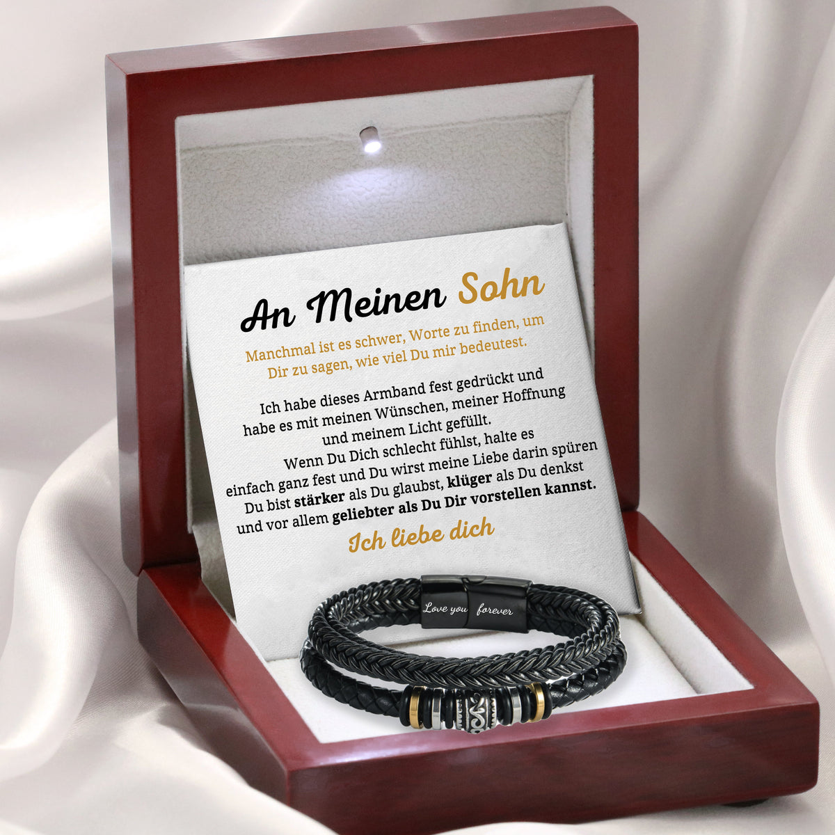 Herren-Lederarmband mit Karte an meinen lieben Sohn - Liebesketten