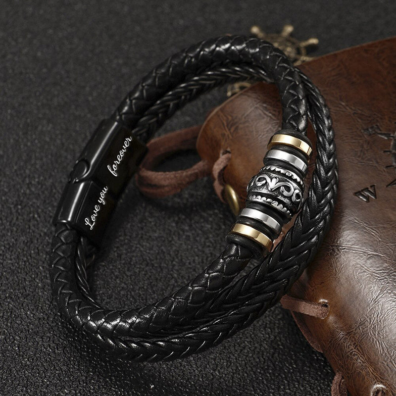 Herren-Lederarmband mit Karte an meinen lieben Sohn