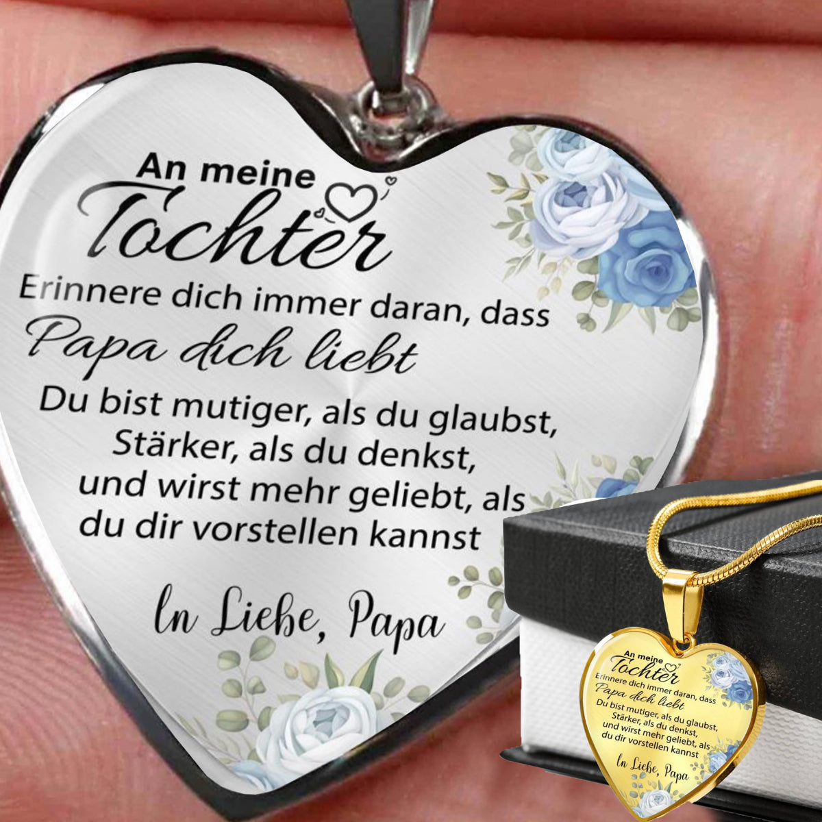 Herz-Halskette an die Tochter mit Karte Sei mutig - Liebesketten