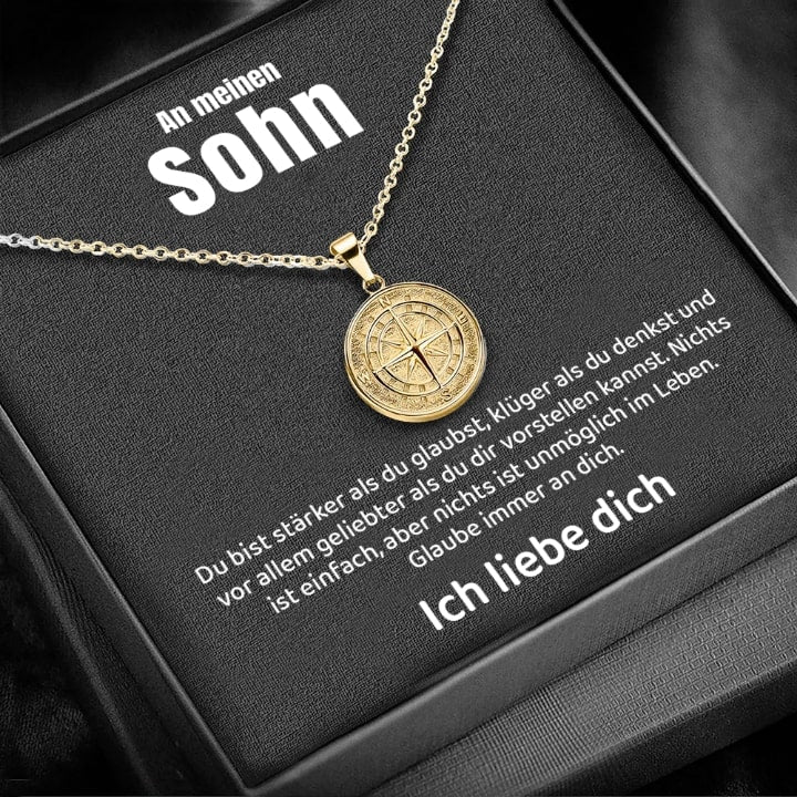 Kompass-Anhänger mit Karte an meinen lieben Sohn - Liebesketten