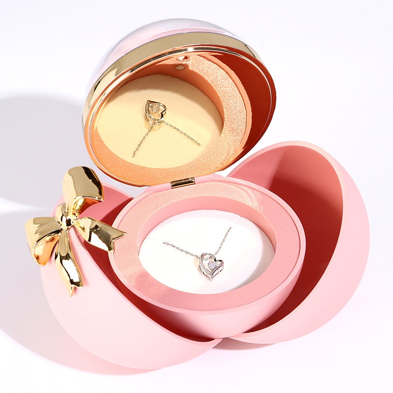 Kugel-Rosenbox mit Herz-Halskette und echter Rose - Liebesketten