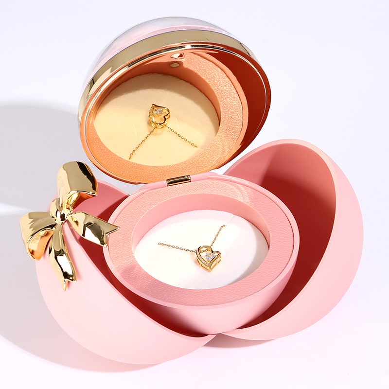 Kugel-Rosenbox mit Herz-Halskette und echter Rose - Liebesketten