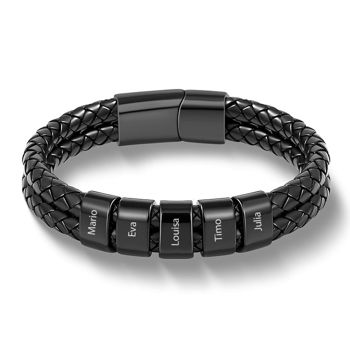 Lederarmband mit gravierten Namensbeads für ihn