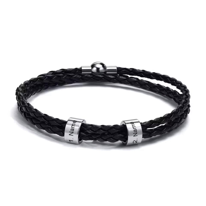 Lederarmband mit gravierten Namensringen für ihn