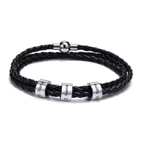 Lederarmband mit gravierten Namensringen für ihn