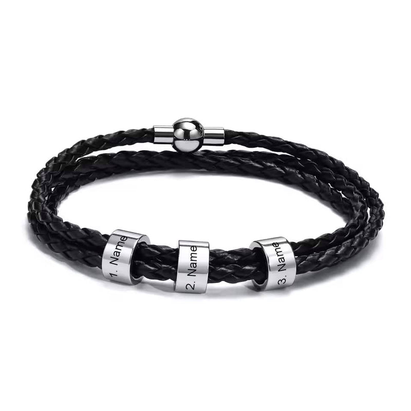 Lederarmband mit gravierten Namensringen für ihn