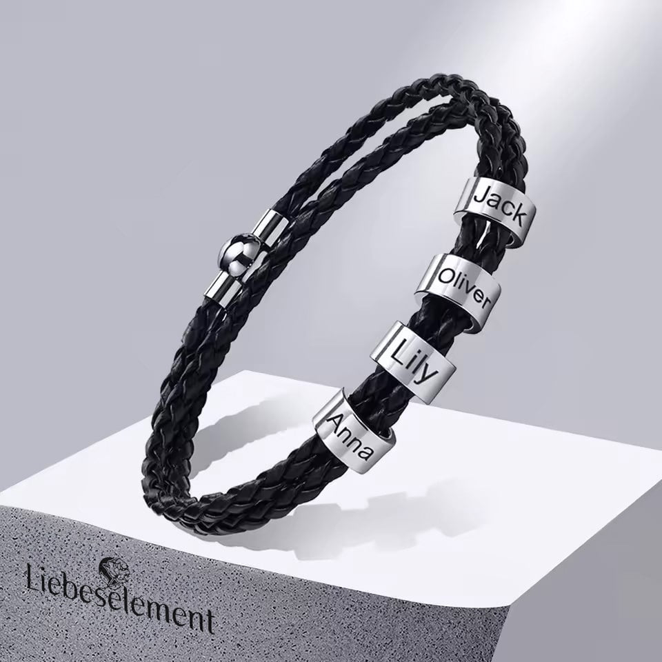 Lederarmband mit gravierten Namensringen für ihn - Liebesketten