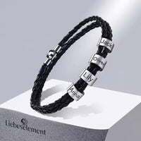 Lederarmband mit gravierten Namensringen für ihn