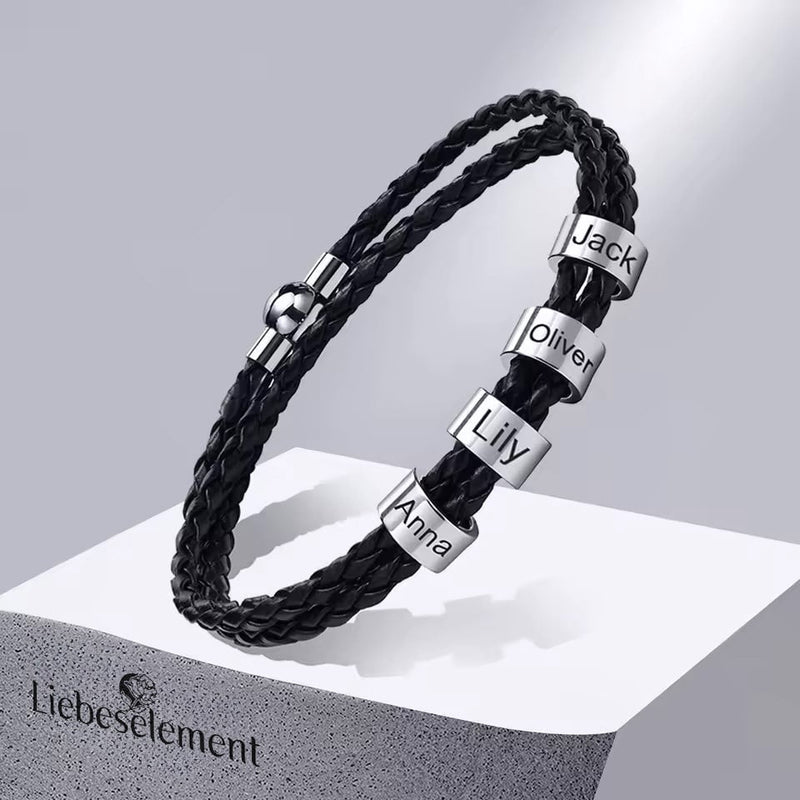 Lederarmband mit gravierten Namensringen für ihn