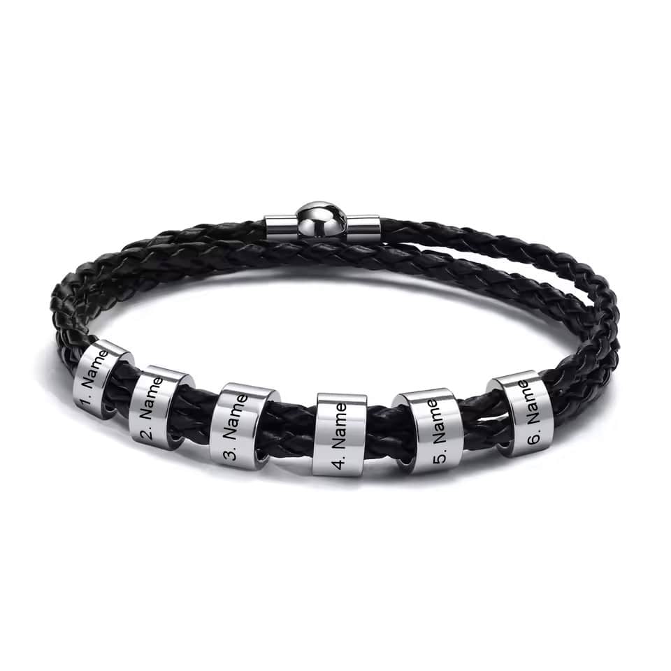 Lederarmband mit gravierten Namensringen für ihn - Liebesketten