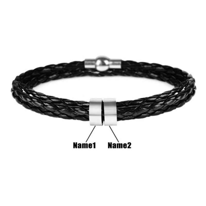 Lederarmband mit gravierten Namensringen für ihn - Liebesketten