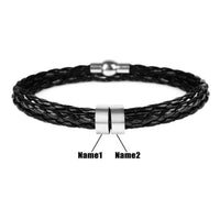 Lederarmband mit gravierten Namensringen für ihn