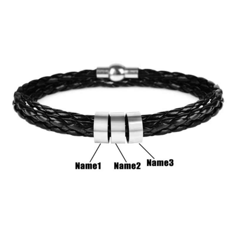 Lederarmband mit gravierten Namensringen für ihn - Liebesketten