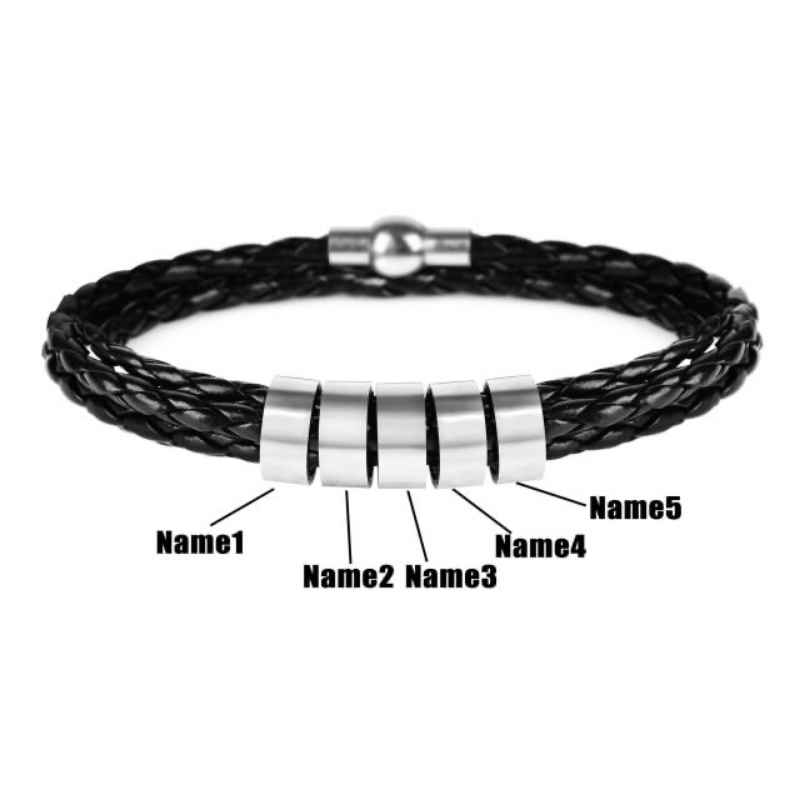 Lederarmband mit gravierten Namensringen für ihn - Liebesketten